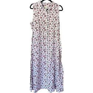 Cynthia Rowley White Red Floral Sleeveless‎ Linen Button Summer Dress Size 12